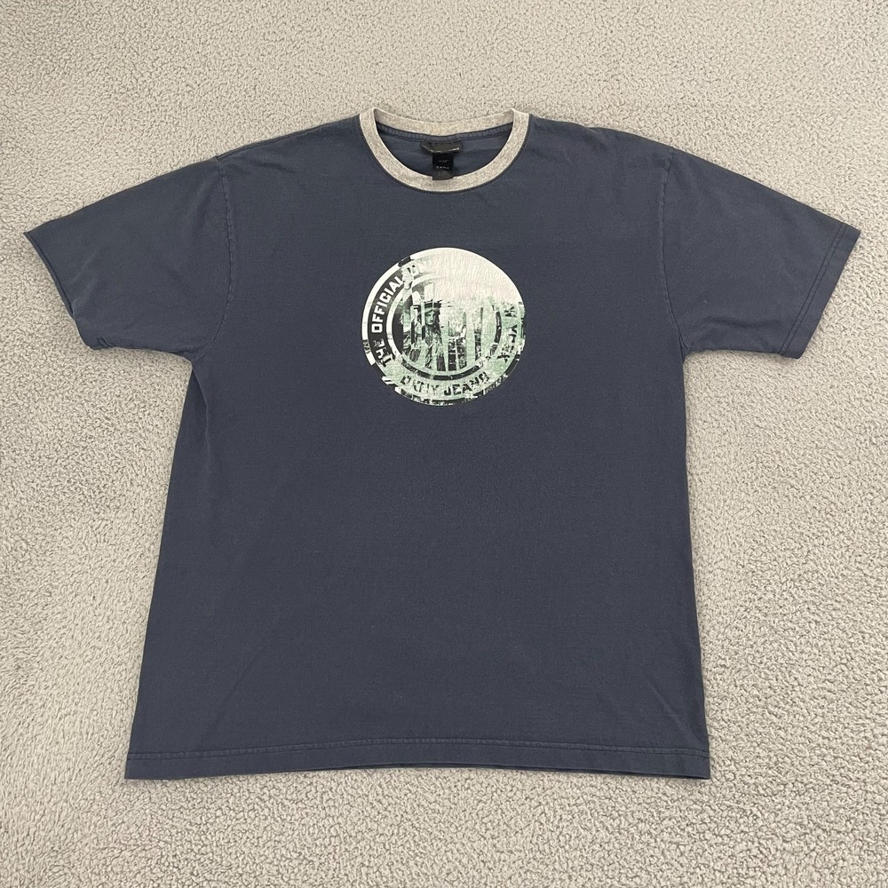 Vintage  DKNY Ringer Tee Men XL Navy Skater Y2K Short Sleeve